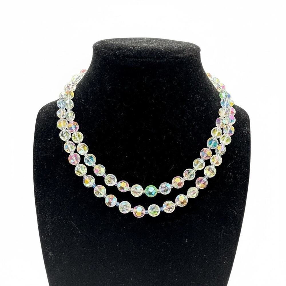 Vintage AB Glass Uranium Single Strand 24" pull over see pics old hollywood - Picture 1 of 8